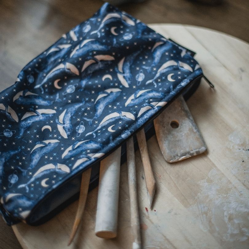 Eco Mini luxe wet bag moon whales print