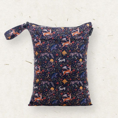 Reusable Eco Mini wet bag with a colorful animal pattern on a white background