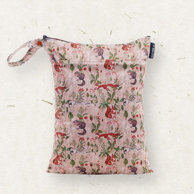 Eco Mini wet bag with squirrel print on light background
