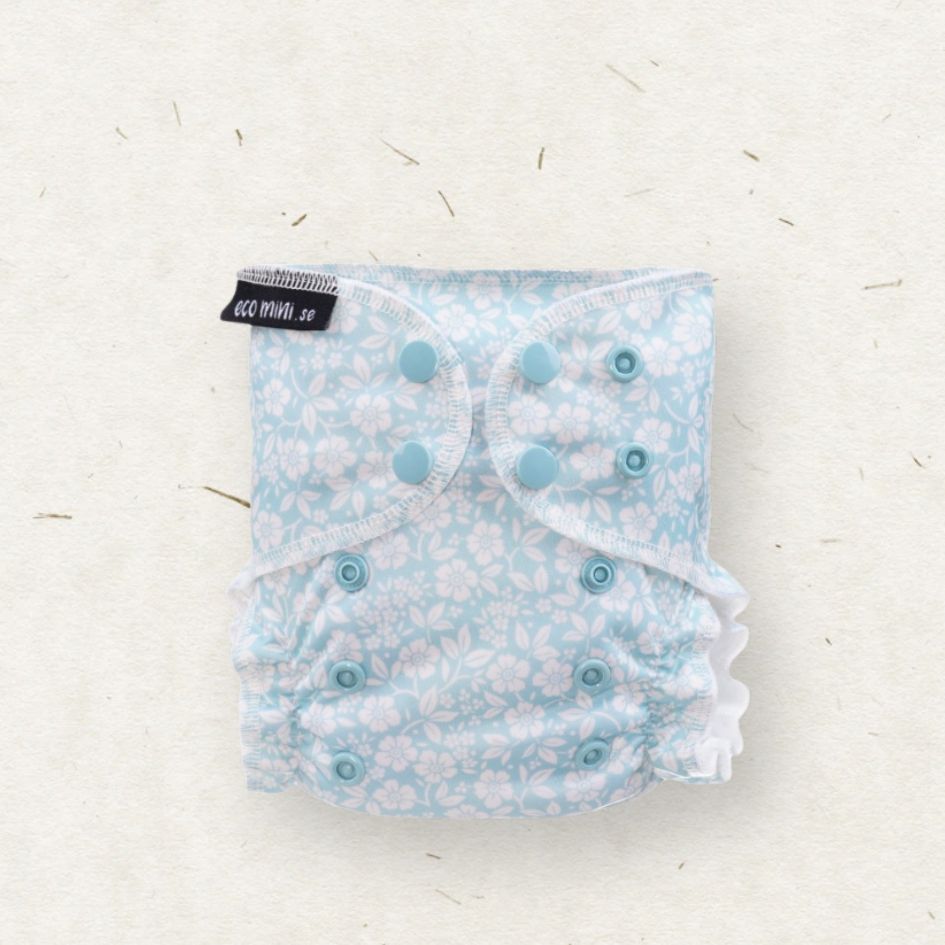 Eco Mini newborn cloth diaper/ tygblöjor - blue floral print