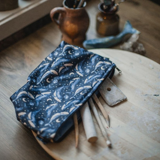 Eco Mini luxe wet bag moon whales print