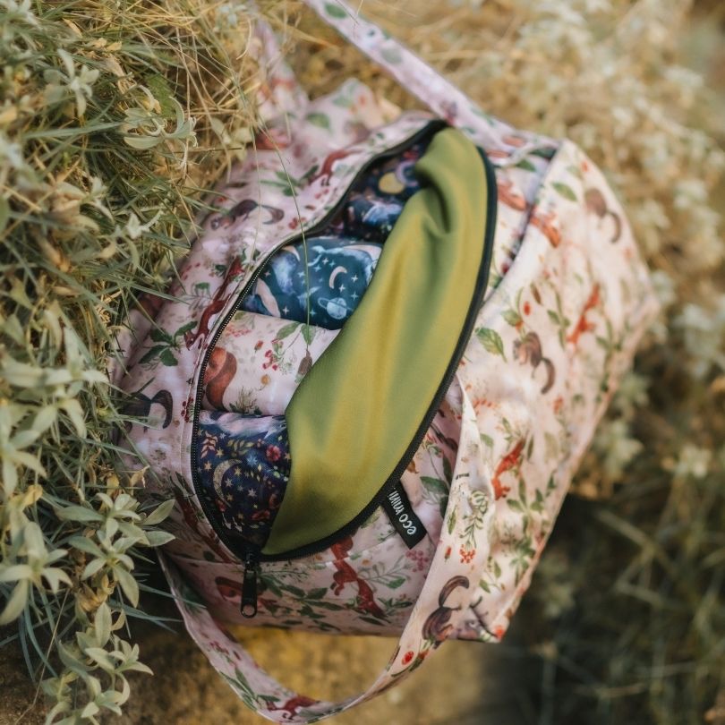 Eco Mini Cloth Diaper POD - squirrels print on a natural background