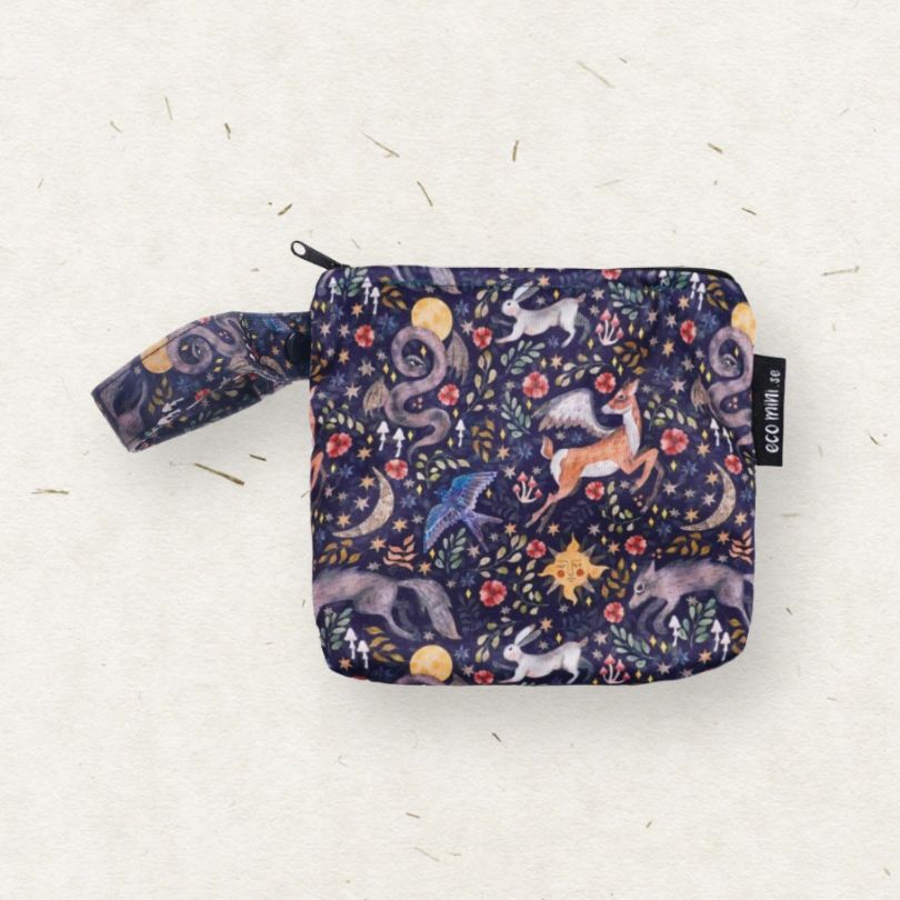 Small Eco Mini wet bag with with celestial design on a white background