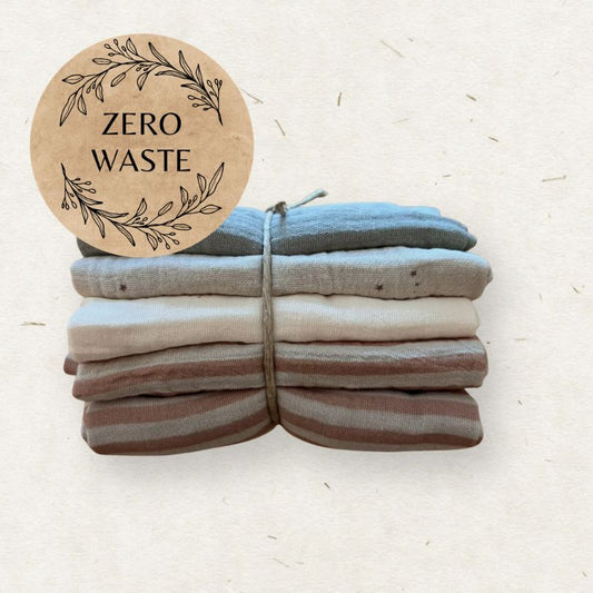 Stack of Eco Mini cloth wipes with a 'Zero Waste' sticker on a light background