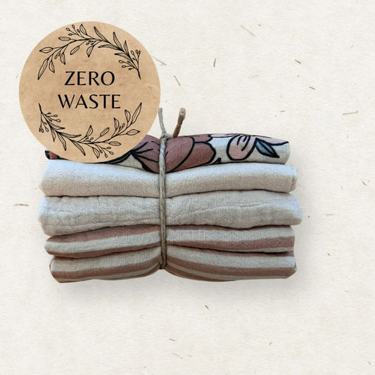 Stack of Eco Mini cloth wipes with a 'Zero Waste' sticker on a light background