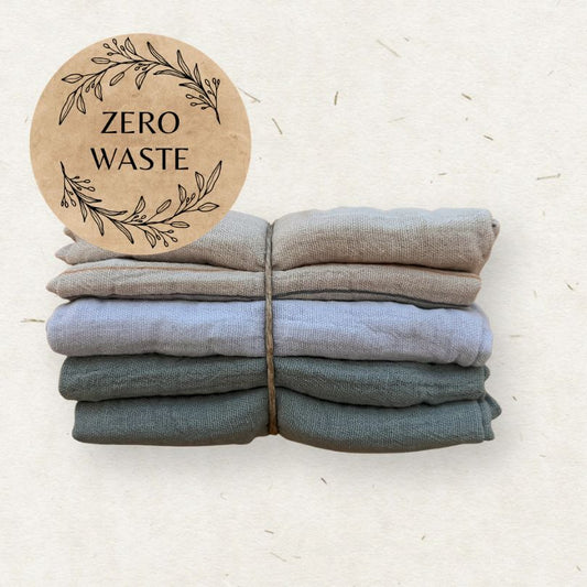 Stack of Eco Mini cloth wipes with a 'Zero Waste' sticker on a light background