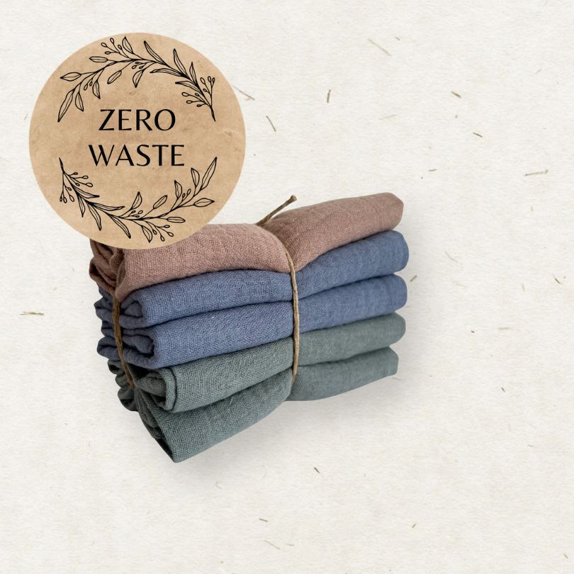 Stack of Eco Mini cloth wipes with a 'Zero Waste' sticker on a light background