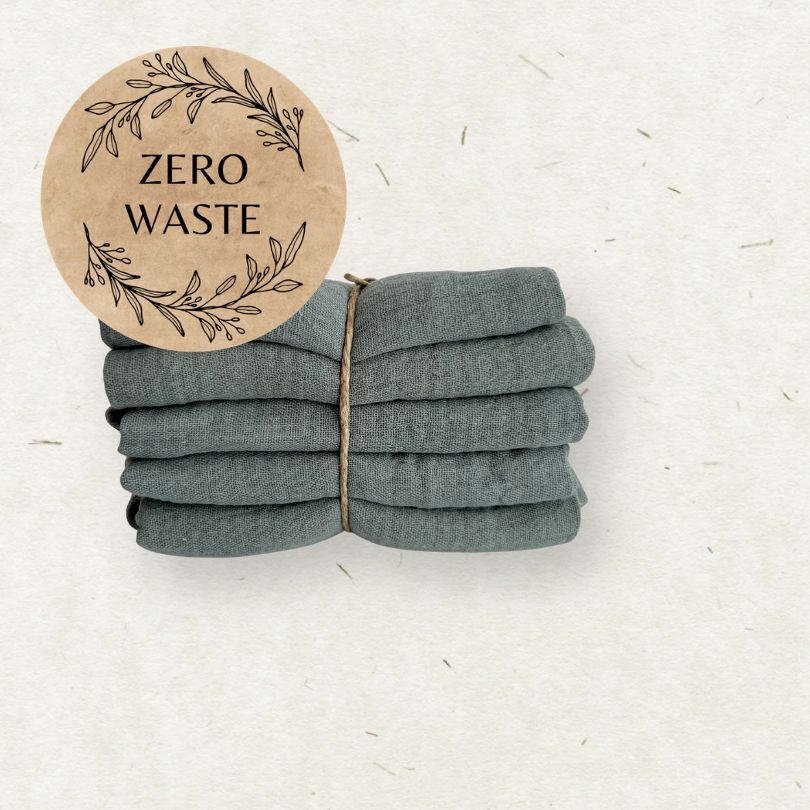 Stack of Eco Mini cloth wipes with a 'Zero Waste' sticker on a light background