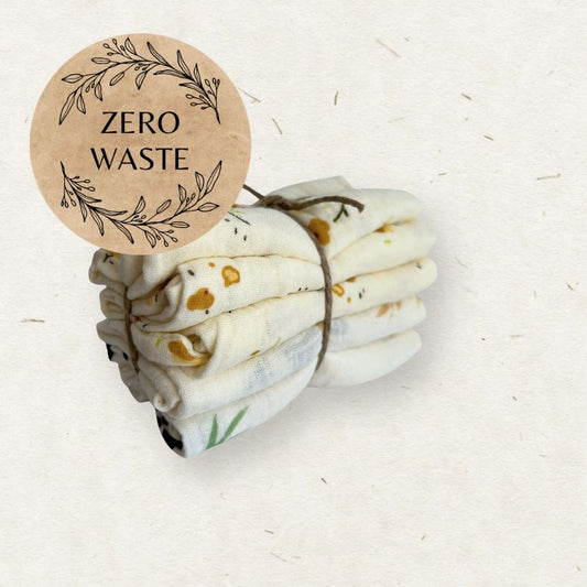 Stack of Eco Mini cloth wipes with a 'Zero Waste' sticker on a light background