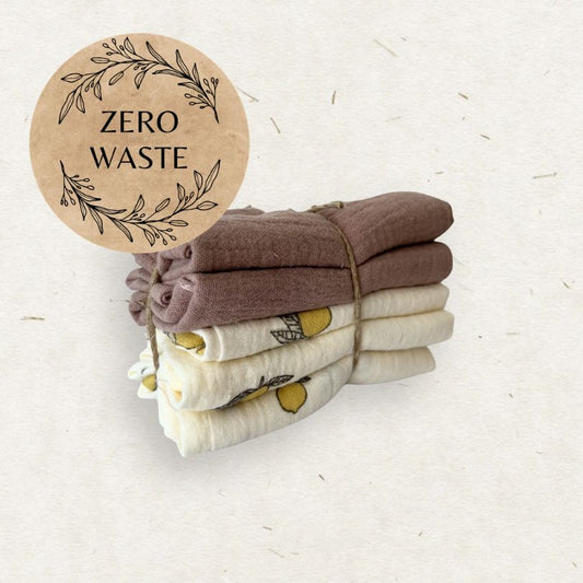 Stack of Eco Mini cloth wipes with a 'Zero Waste' sticker on a light background