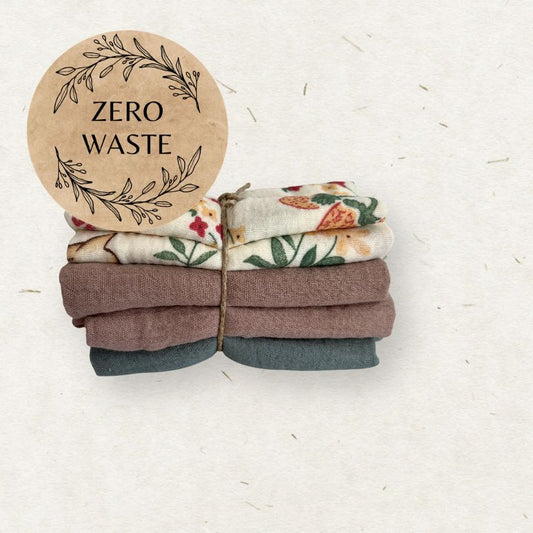 Stack of Eco Mini cloth wipes with a 'Zero Waste' sticker on a light background