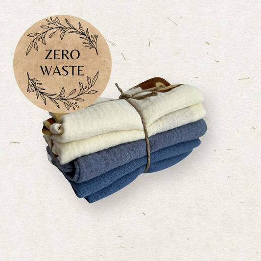 Stack of Eco Mini cloth wipes with a 'Zero Waste' sticker on a light background