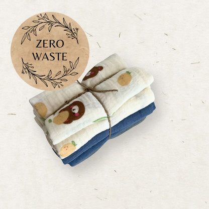 Stack of Eco Mini cloth wipes with a 'Zero Waste' sticker on a light background