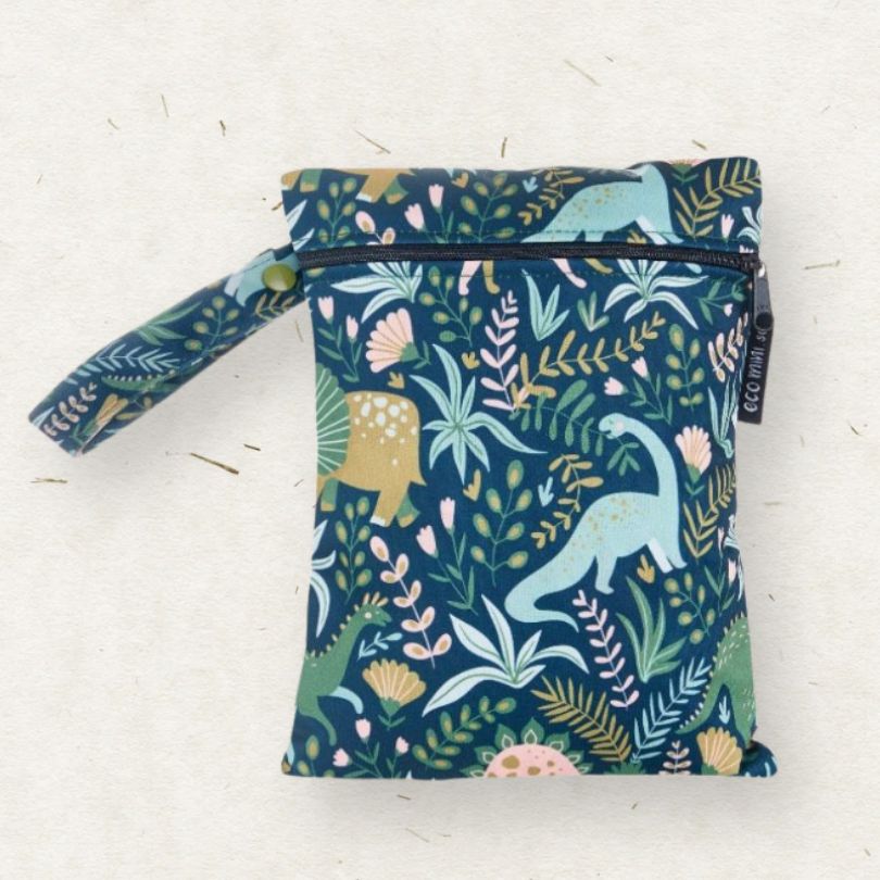 Eco mini small wet bag - dinosaur print