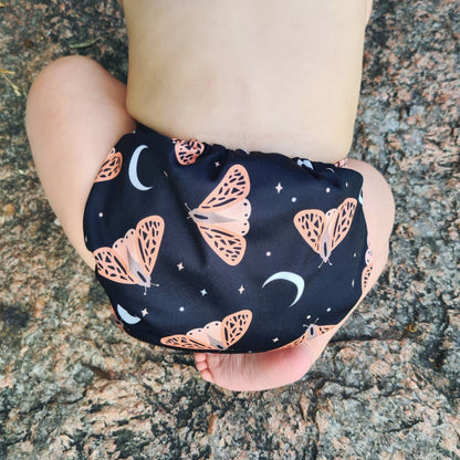 eco mini cloth diaper in print midnight moth