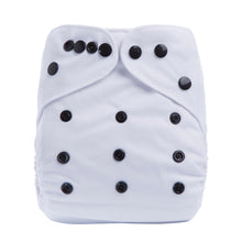 Ladda upp bild till gallerivisning, Eco Mini One Size Pocketblöjor. White with black snaps. Front
