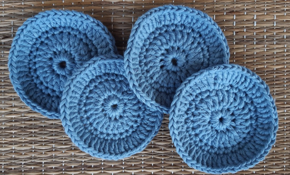 Set of 4 Pale blue crocheted face scrubbies
